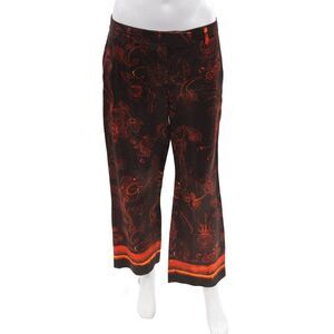 True Royal Womens Dress Pants Brown Floral Viscose Button Size 40